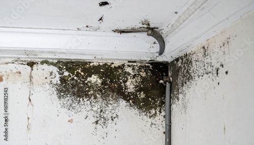 Severe Mold Growth on Walls and Ceiling Corner in a Damp Room Interior