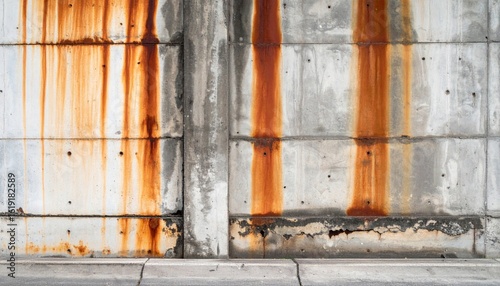 Concrete Blocks Wall with Rust Stains Running Down in Harsh Lighting