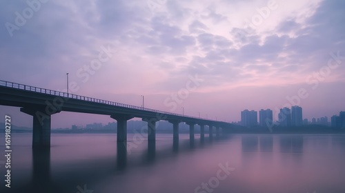 Wallpaper Mural 
A Serene View of a Han River Bridge Under a Dreamy Pastel Sky Reflecting on Calm Waters. Torontodigital.ca
