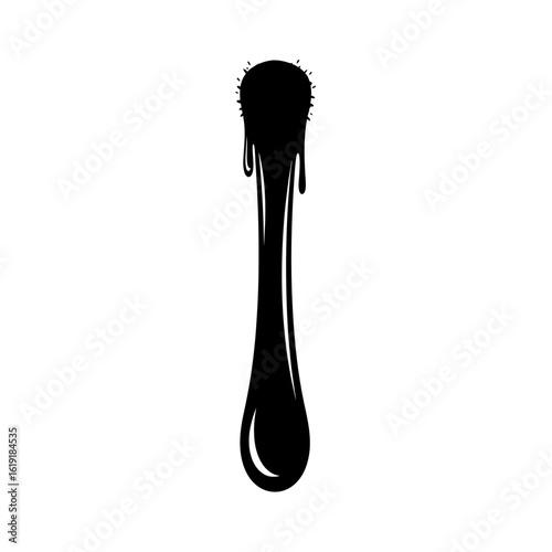 Stylized black dripping liquid or viscous goo forming an elongated shape with a textured top and a smooth drop