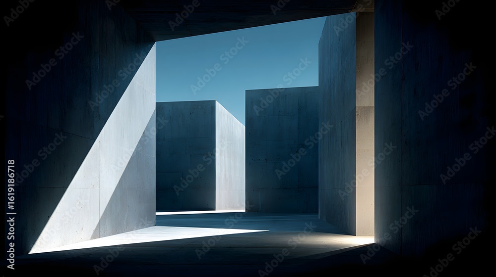 Fototapeta premium Abstract concrete architectural space with strong shadows.