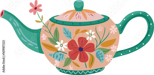 tea pot with flowers design brown culture pattern cup