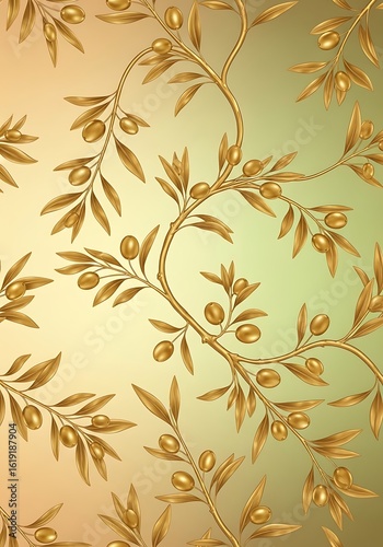 Elegant golden olive branch pattern on a gradient background showcases organic beauty