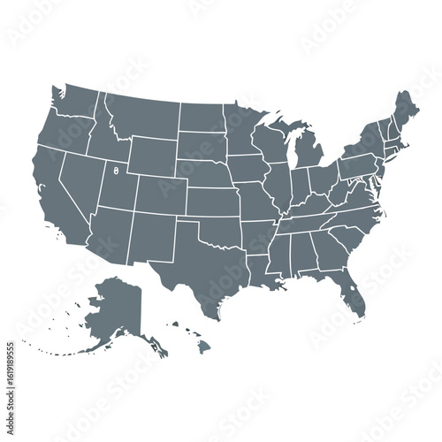 Vector art of map of the united states of america with state borders, isolated on white background