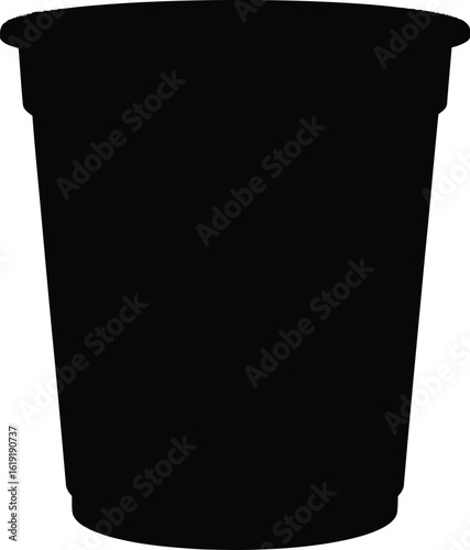 Black silhouette of a disposable paper cup with a rim white background