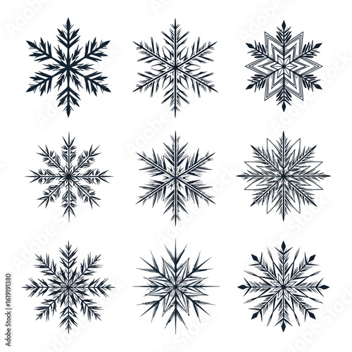 Wallpaper Mural Vector art of a collection of nine unique snowflake designs isolated on a white background Torontodigital.ca