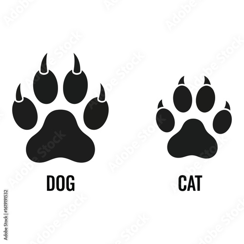 Vector art of dog and cat paw prints isolated on white background