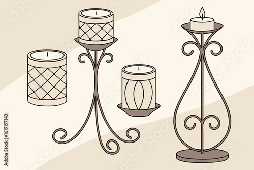 Decorative Candle Holders with Lit and Unlit Candles.