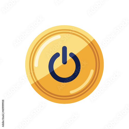 Golden Circular Button with Universal Power Symbol Icon