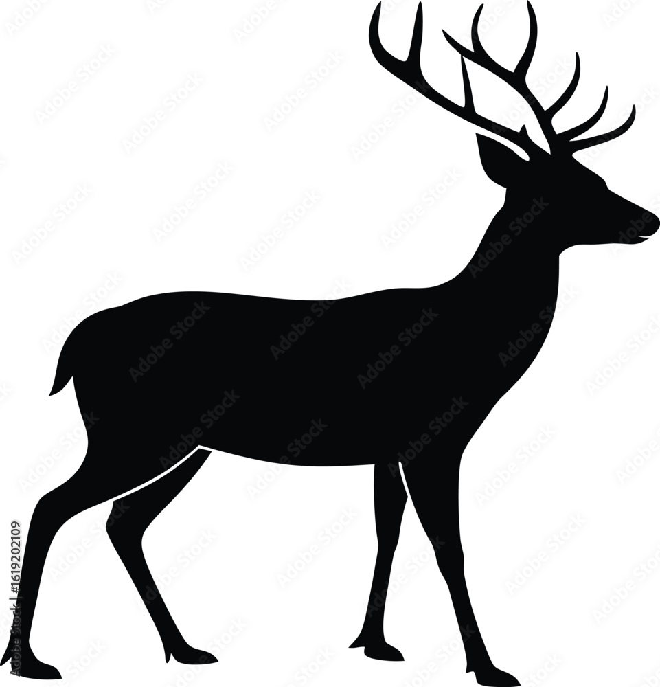 Obraz premium Black silhouette of a stag with large antlers deer animal