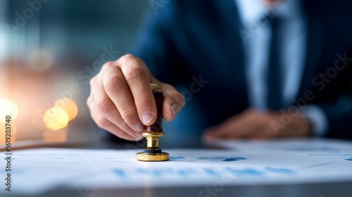 Notary Stamping Financial Documents for Validity Verification - Professional Notarization Concept with Copy Space for Text