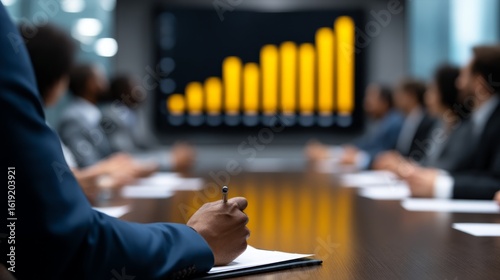 CEO Presenting Business Strategy and Revenue Growth Plan to Investors in Corporate Meeting with Financial Analysis and Sales Projections on Projector Screen