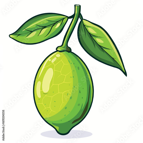Cartoon lime with bright green leaves and a textured surface