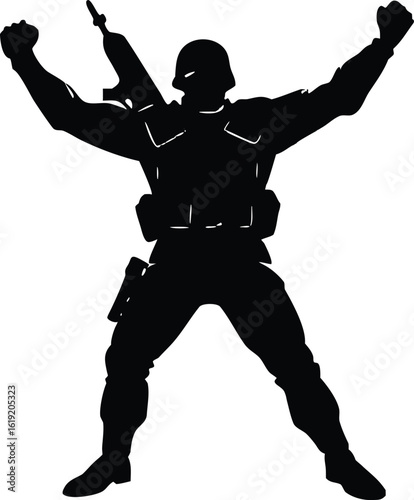 Heroic Soldier Pose Silhouette Vector Illustration for Military Clipart Design