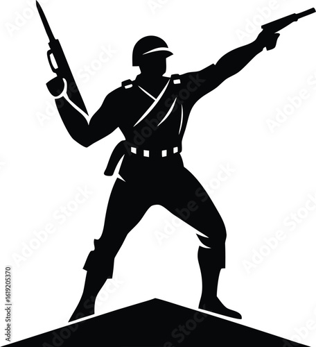 Silhouette of Heroic Soldier Standing Pose Vector Art for Army Clipart