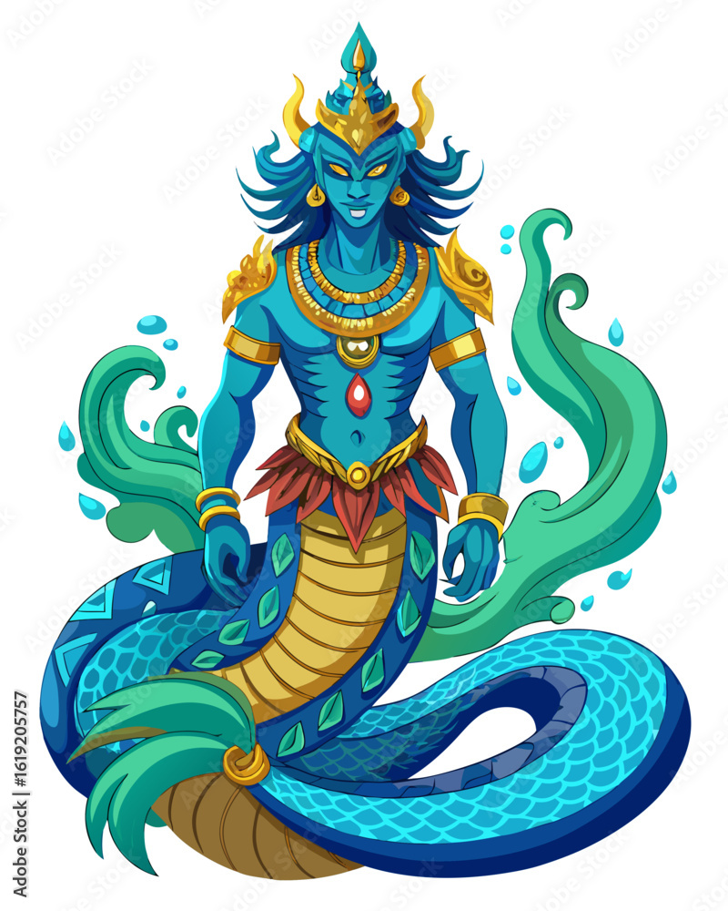 Obraz premium Majestic Naga Serpent King guardian deity, vibrant and powerful mythology creature design Asian mythology