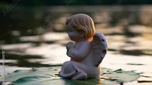 Angel figurine on a lily pad
