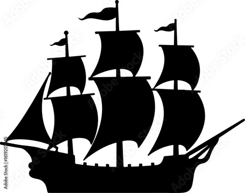 pirate ship vector illustration, vector, silhouette, ship, illustration, sea, sail, boat, black, travel, ocean, helicopter, silhouettes, sailboat, airplane, air, symbol, cartoon, transport, flying, de