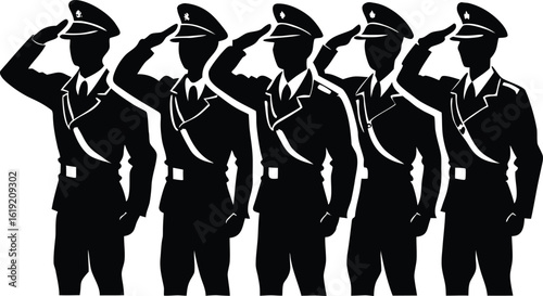 Group of soldiers saluting silhouette clipart unity military respect army tribute vector art