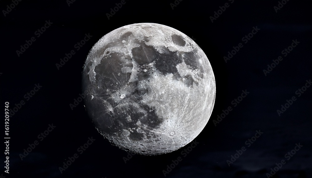 Obraz premium the moon s gravitational pull affects earth s oceans causing tides its surface is marked by craters maria and mountains