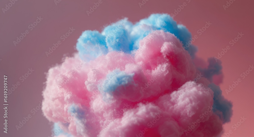 Fototapeta premium Fluffy Pink and Blue Candy Floss on a Solid Background