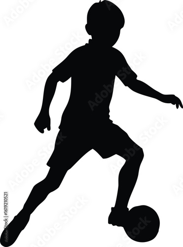young boy football player silhouette vector illustration clipart sports kid playing soccer