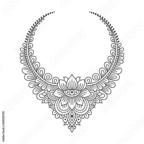 Intricate floral necklace design with paisley and mandala elements