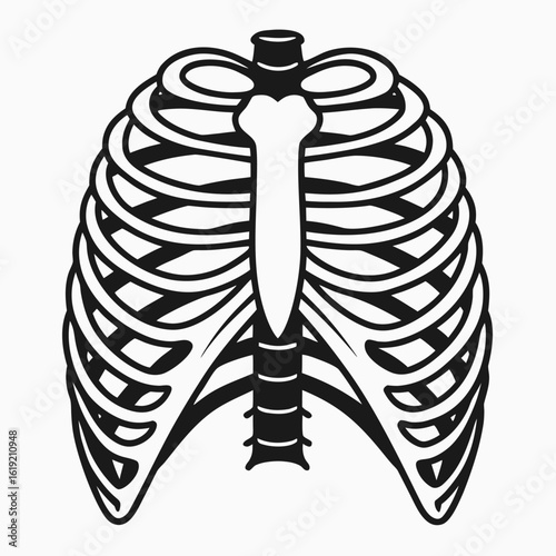 Black Silhouette of Human Ribcage in Stylized Centered Flat Vector Design
