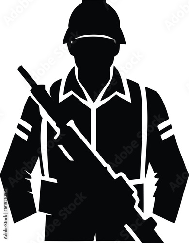 Army soldier vector silhouette element for clipart, graphic design, military art or decor