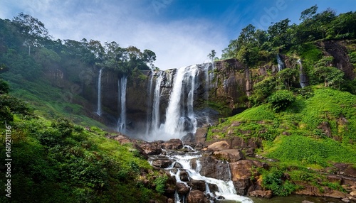 dudhsagar falls n a breathtaking waterfall surrounded by lush greenery
