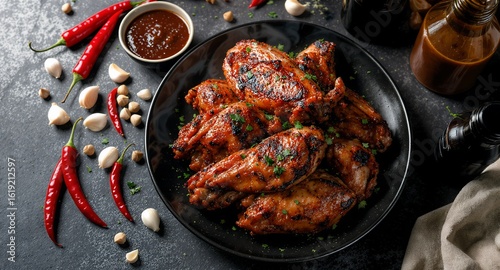 Grilled Poultry Dish with Spicy Sauce and Herbs