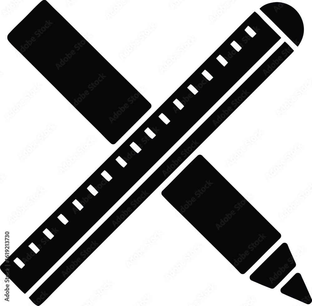 Fototapeta premium pencil and ruler cross vector icon.