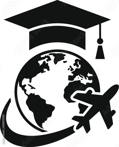 Graduation Cap Globe Airplane Travel Education Symbol vector