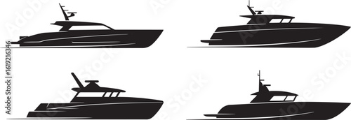 Four sleek modern yacht silhouettes on a white background