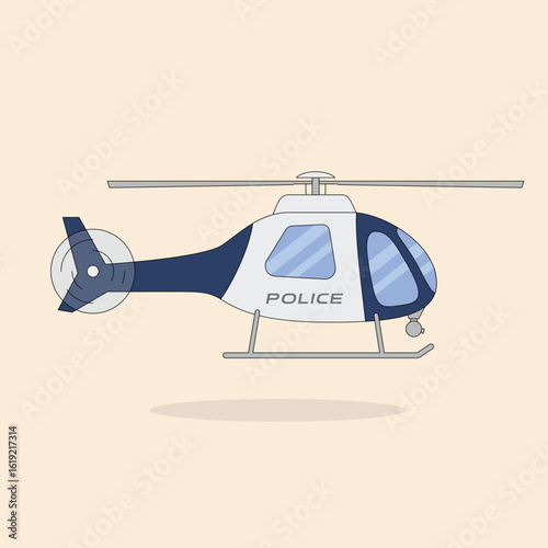 Police helicopter in flight, a symbol of law enforcement and public safety. Vector illustration of an aerial patrol aircraft for emergency response.