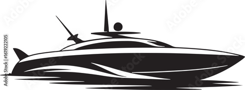 Sleek modern yacht silhouette cruising on water surface