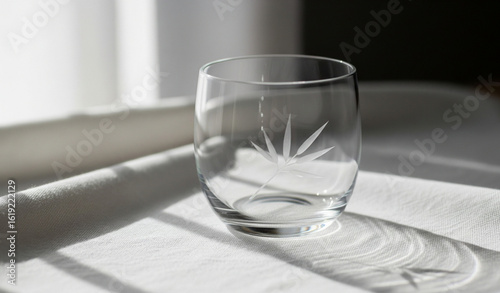 Elegant etched glass with bamboo design catching light evokes serene spa retreat vibe for wellness promotion