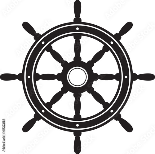Classic black and white nautical ship s wheel emblem
