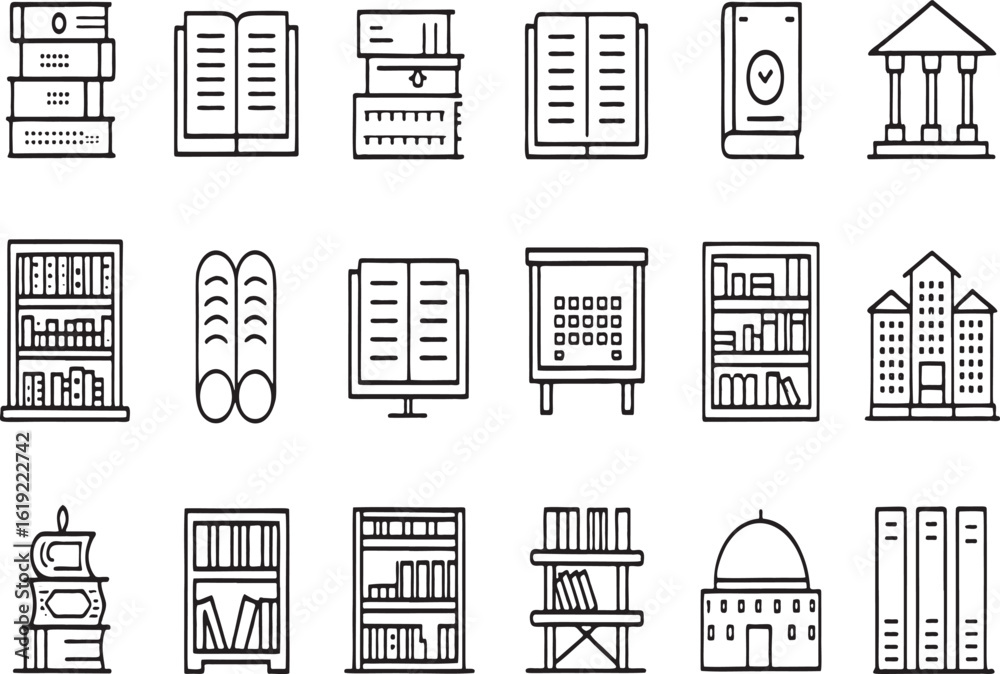 Obraz premium Bookshelves and buildings collection library architecture