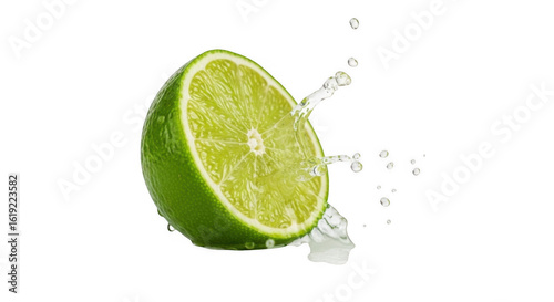 Fresh Juicy Lime Splash Water Droplets Citrus Fruit PNG