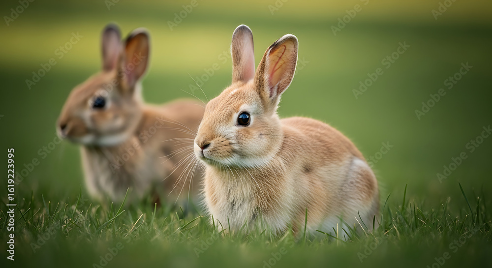 Fototapeta premium Two Rabbits in a Field