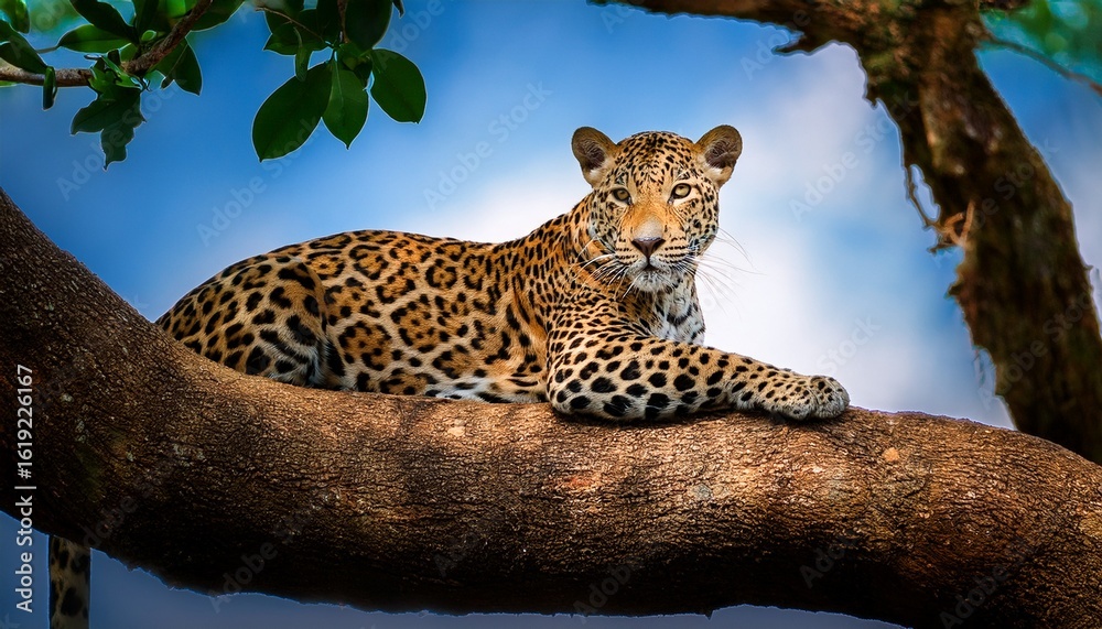 Obraz premium leopard in tree sri lankan leopard