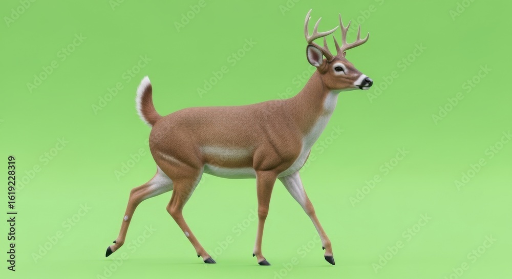 Fototapeta premium Realistic Deer Model with Antlers on Bright Green Background