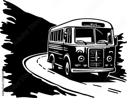 vector illustration of a bus, bus, car, transport, transportation, travel, vehicle, road, vector, coach, van, isolated, illustration, tour, vintage, city, auto, public, red, old, cartoon, retro, passe