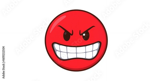 Angry Red Emoticon Glaring Face Furious Expression Cartoon Character Vector Illustration