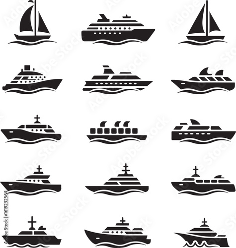 Collection of silhouetted marine vessels on a white background
