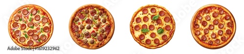 Sausage pizza isolated on transparent background.