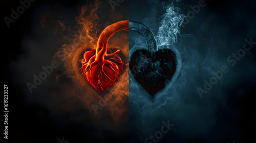 Human heart divided by opposing forces