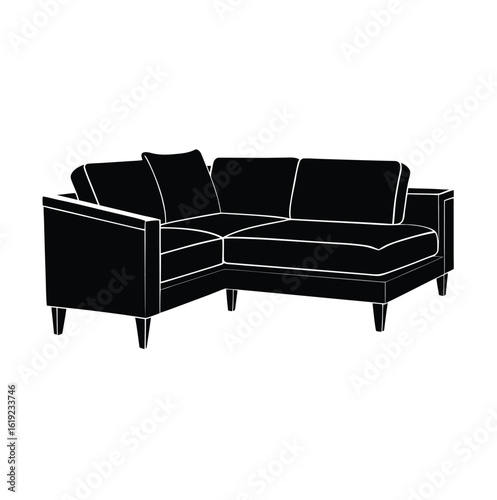 Modern sectional sofa black silhouette on a clean white background