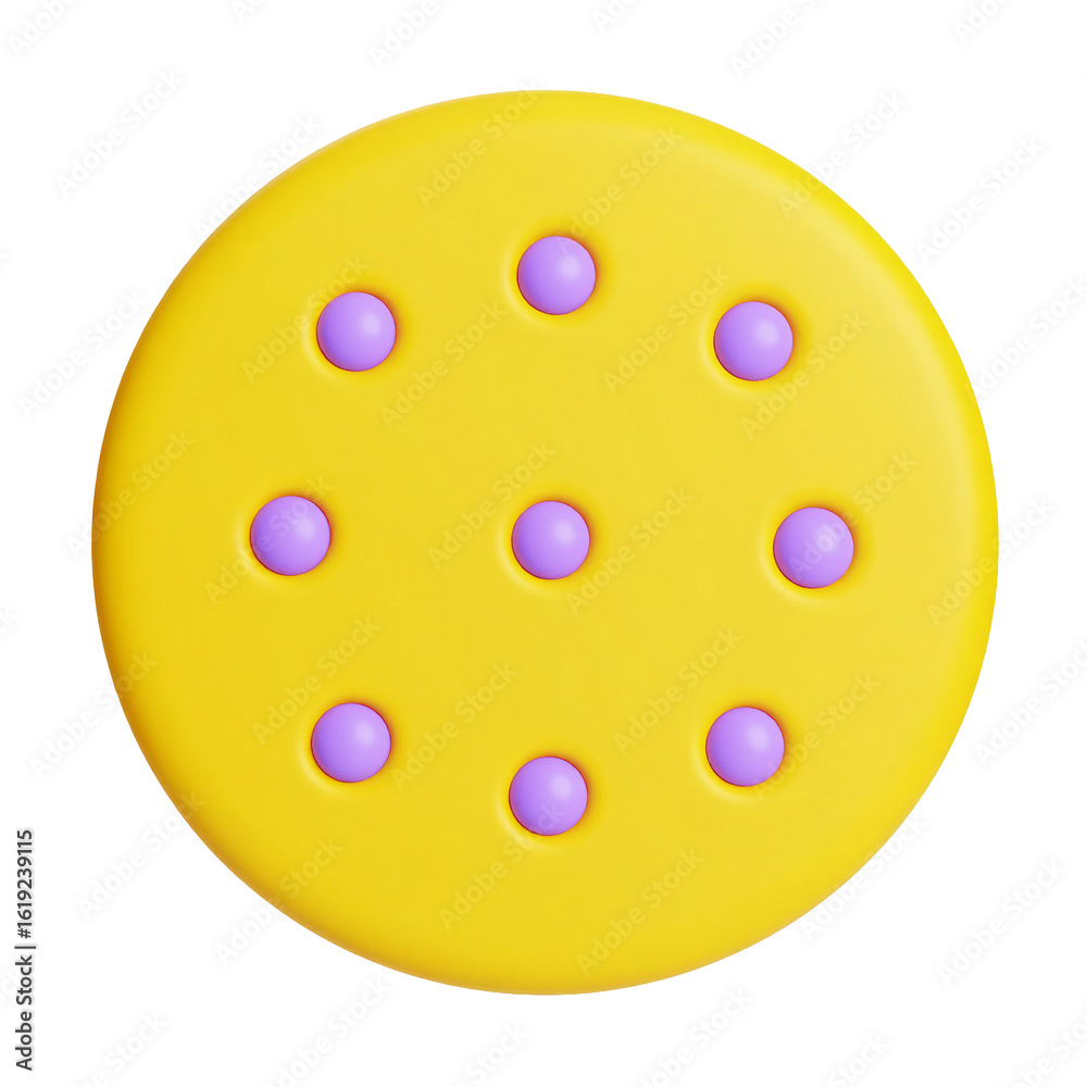 Fototapeta premium Delightful Cookie Isolated On White Background: A vibrant and appetizing cookie with a bright yellow hue, studded with colorful purple dots.